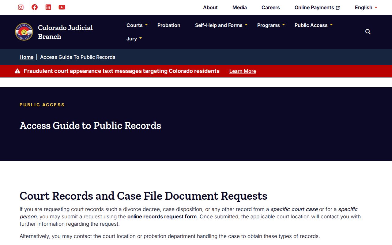 Colorado court record access limits relevant to Crowley County traffic warrants