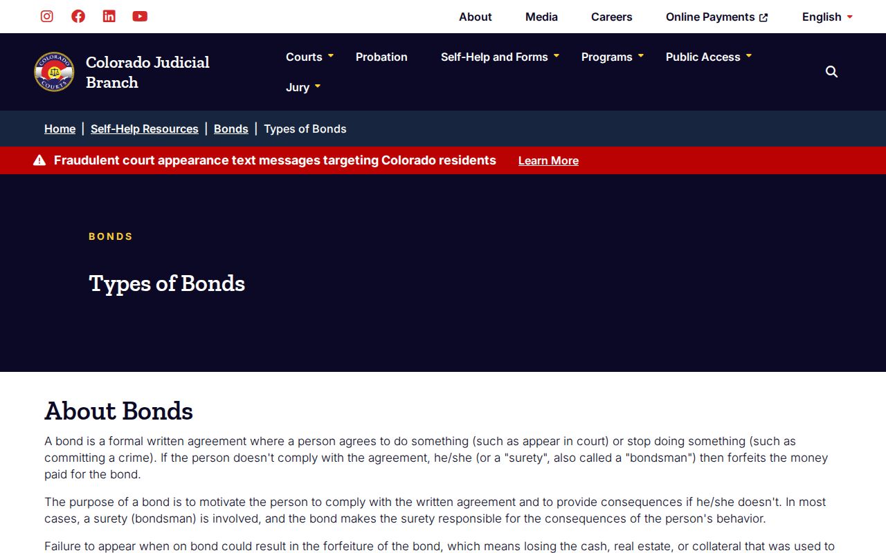Colorado Judicial Branch bond information used with Crowley County court confirmation