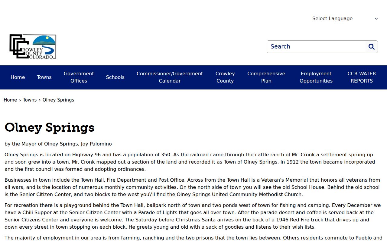 Official Olney Springs local government route for municipal arrest warrant questions